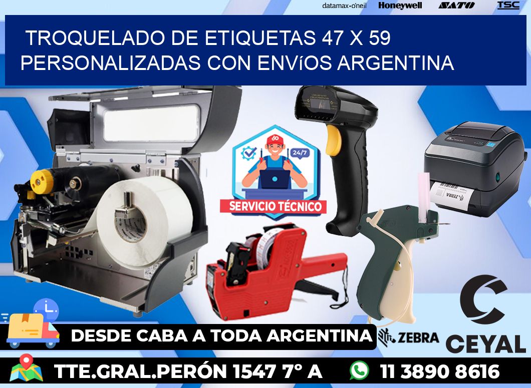 Troquelado de etiquetas 47 x 59 personalizadas con envíos Argentina