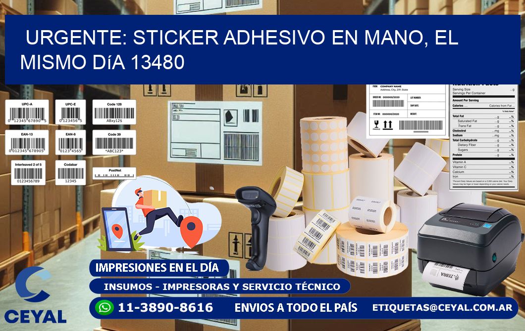 Urgente: Sticker adhesivo en Mano, el Mismo Día 13480