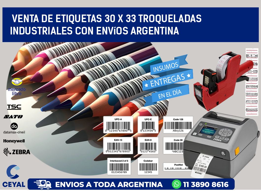 Venta de etiquetas 30 x 33 troqueladas industriales con envíos Argentina
