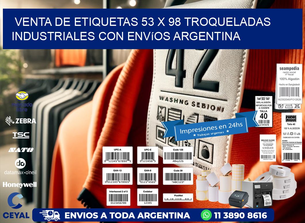 Venta de etiquetas 53 x 98 troqueladas industriales con envíos Argentina