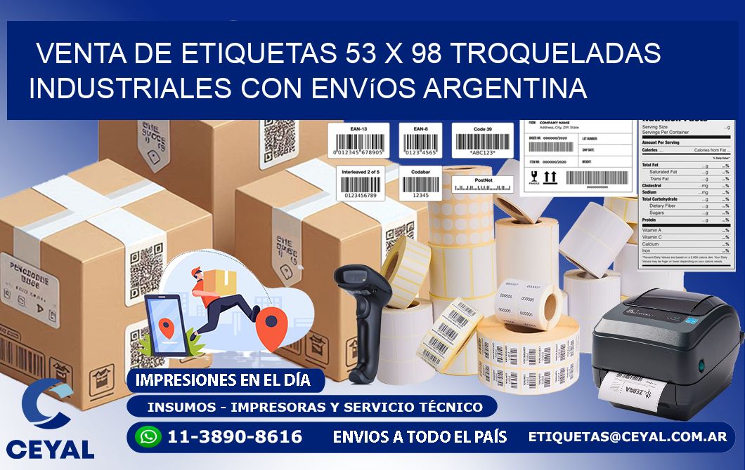 Venta de etiquetas 53 x 98 troqueladas industriales con envíos Argentina