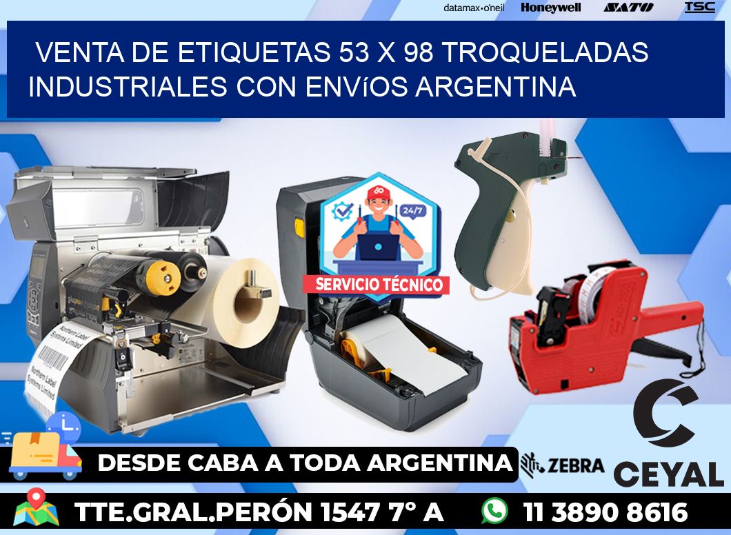 Venta de etiquetas 53 x 98 troqueladas industriales con envíos Argentina