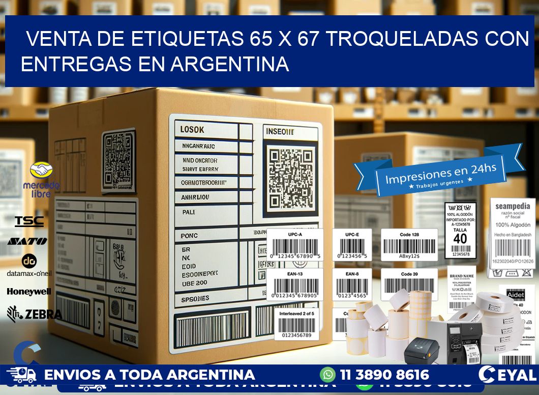 Venta de etiquetas 65 x 67 troqueladas con entregas en Argentina