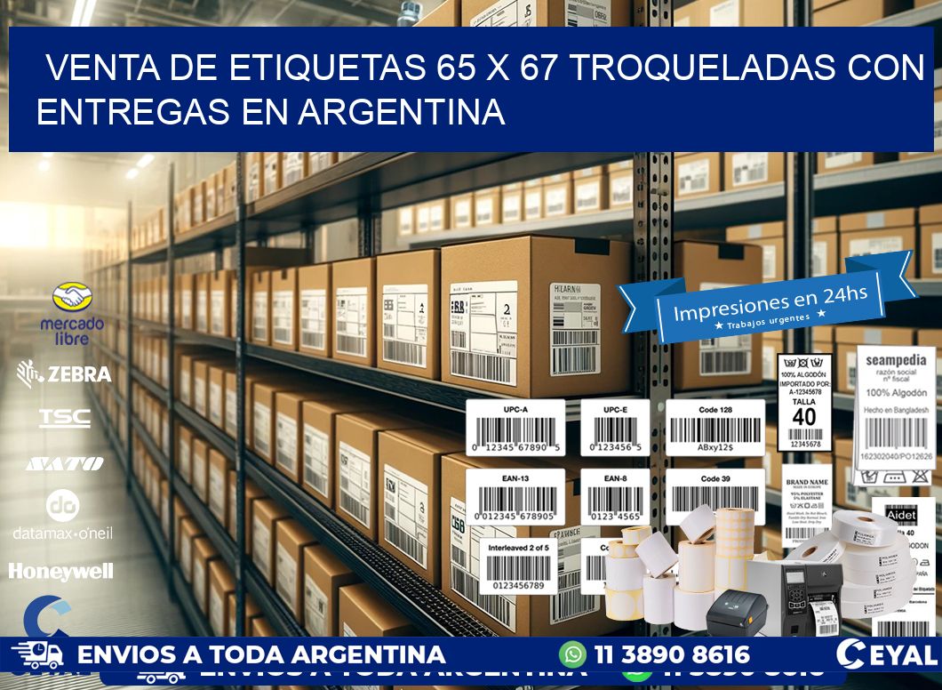 Venta de etiquetas 65 x 67 troqueladas con entregas en Argentina