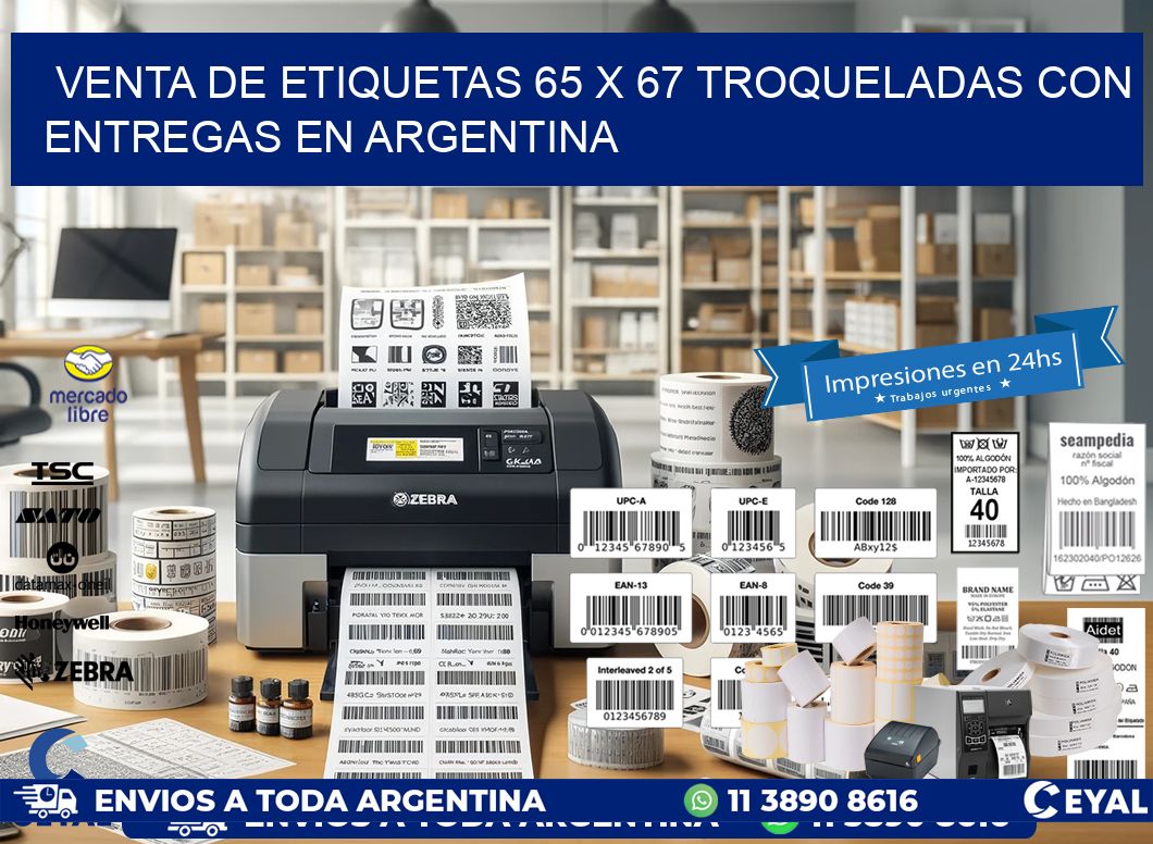 Venta de etiquetas 65 x 67 troqueladas con entregas en Argentina