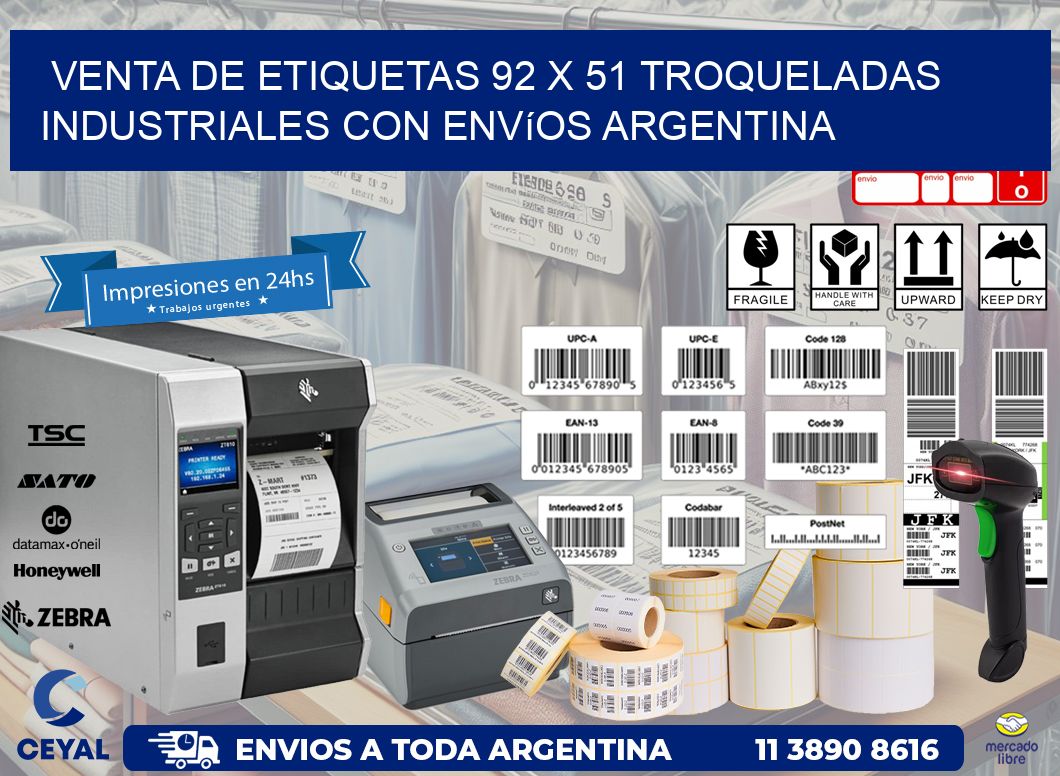 Venta de etiquetas 92 x 51 troqueladas industriales con envíos Argentina