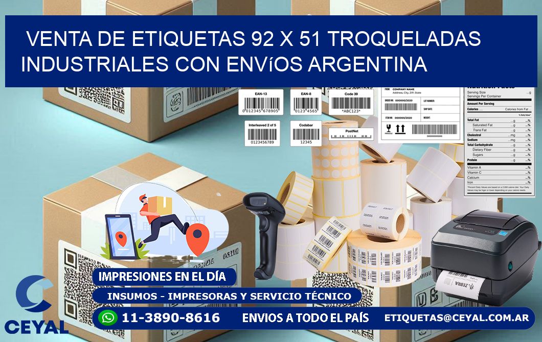 Venta de etiquetas 92 x 51 troqueladas industriales con envíos Argentina