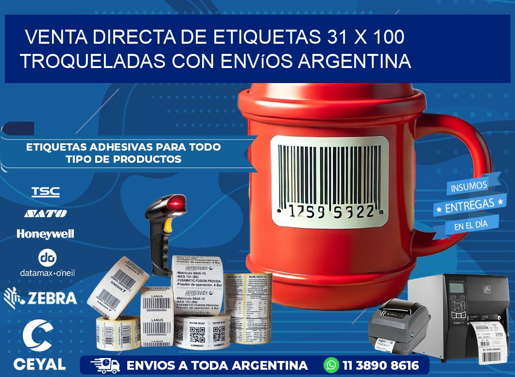 Venta directa de etiquetas 31 x 100 troqueladas con envíos Argentina
