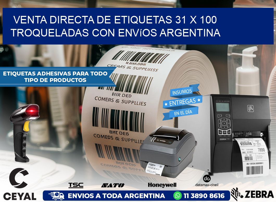 Venta directa de etiquetas 31 x 100 troqueladas con envíos Argentina
