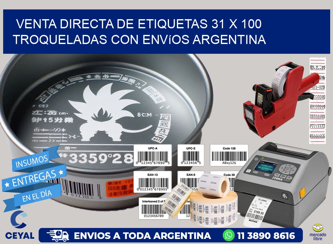 Venta directa de etiquetas 31 x 100 troqueladas con envíos Argentina