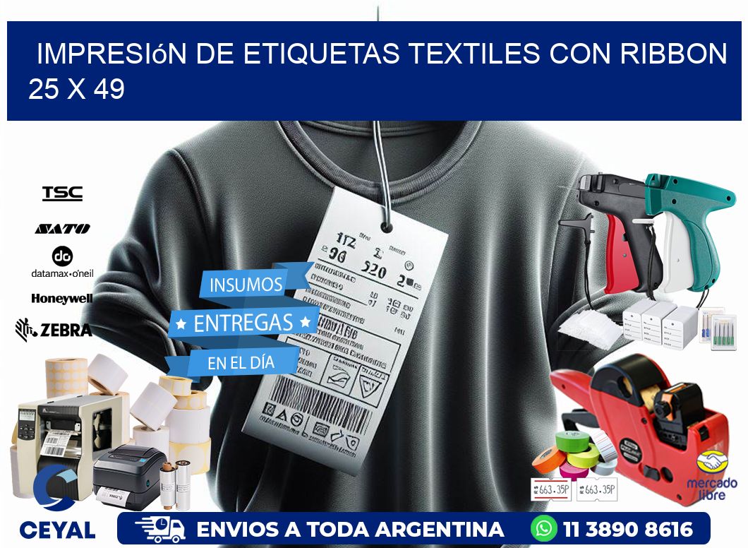 impresión de etiquetas textiles con ribbon 25 x 49