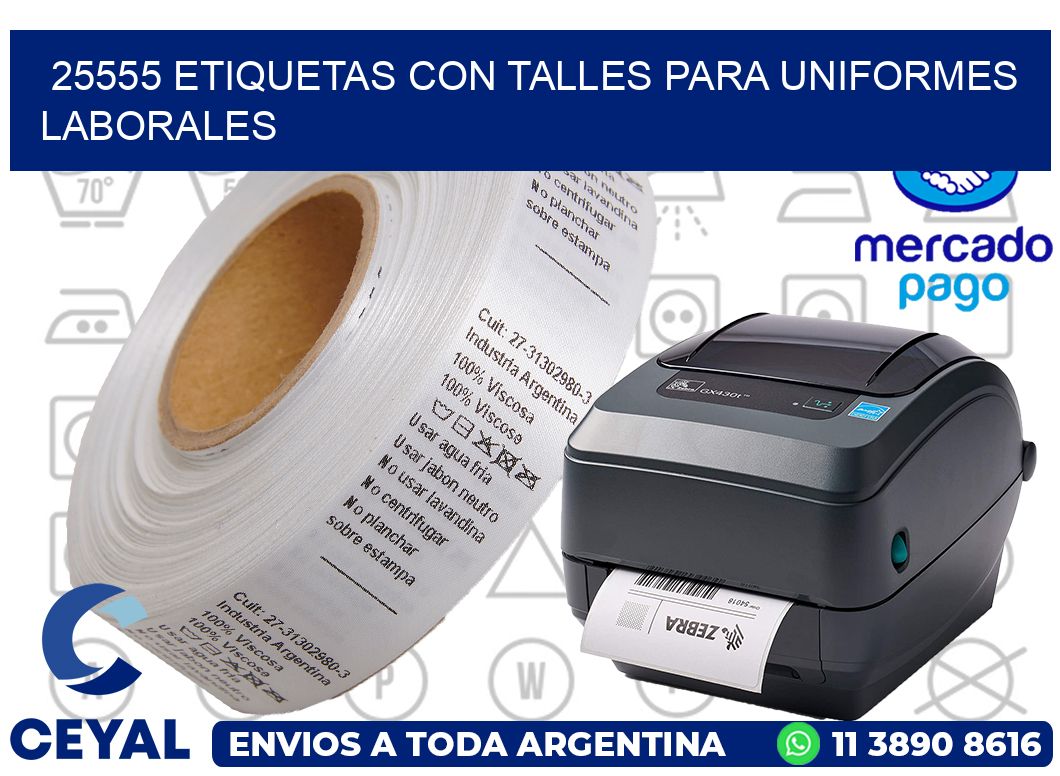 25555 etiquetas con talles para uniformes laborales