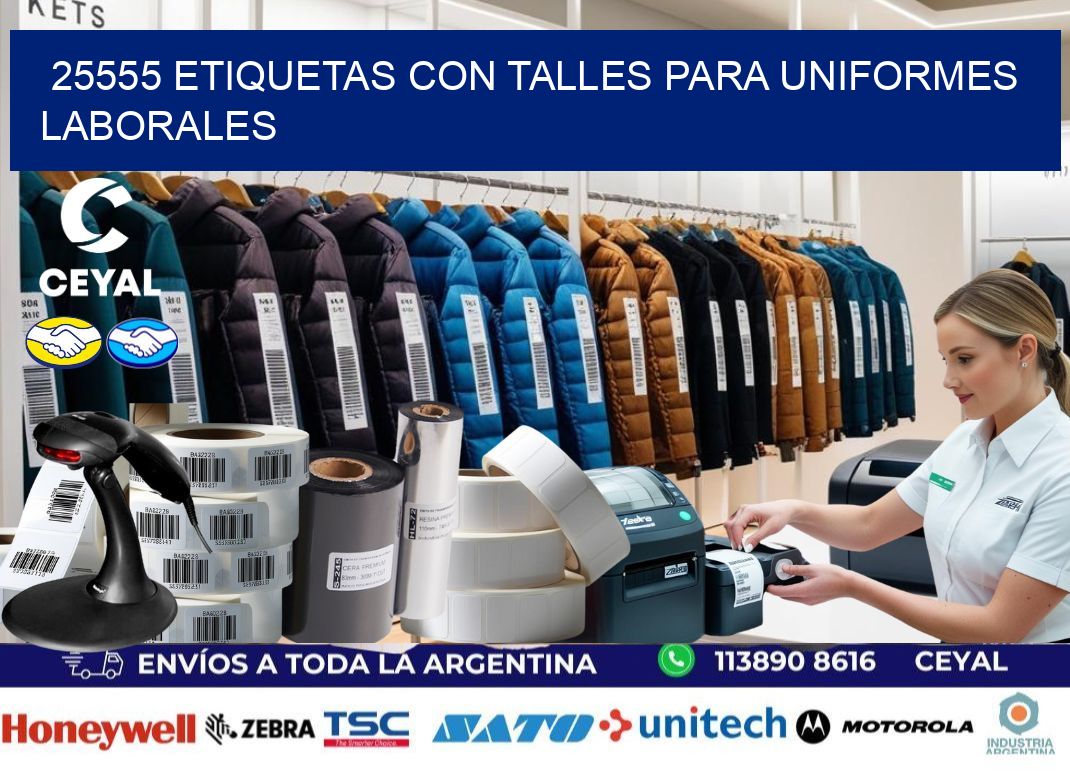 25555 etiquetas con talles para uniformes laborales