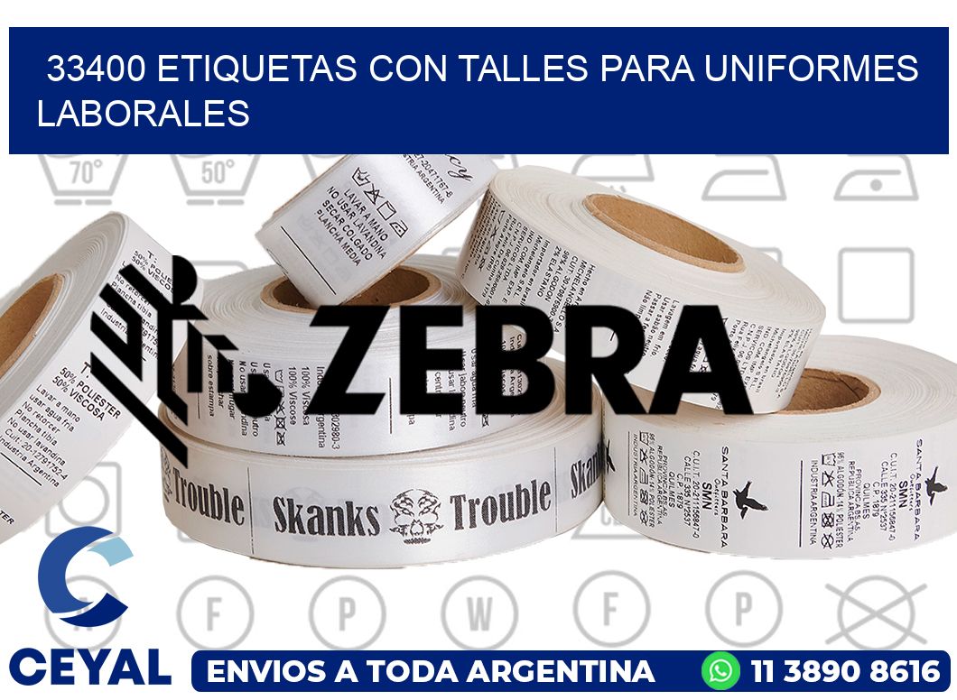 33400 etiquetas con talles para uniformes laborales