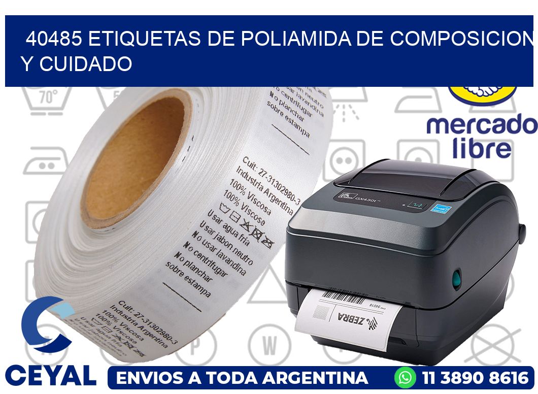 40485 etiquetas de poliamida de composicion y cuidado