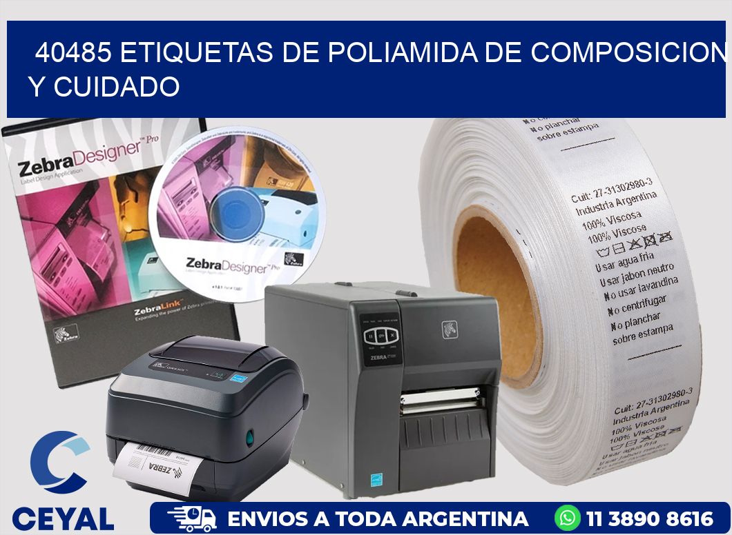 40485 etiquetas de poliamida de composicion y cuidado