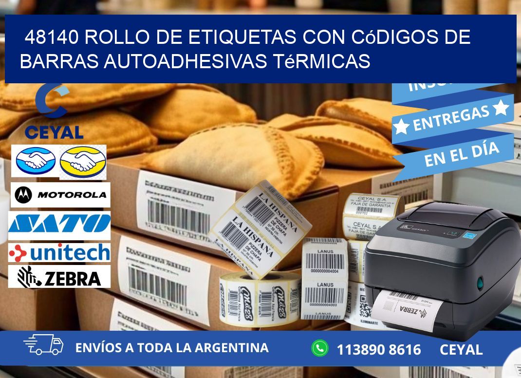 48140 Rollo de etiquetas con códigos de barras autoadhesivas térmicas
