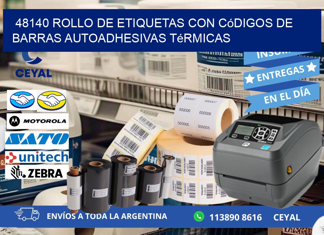 48140 Rollo de etiquetas con códigos de barras autoadhesivas térmicas