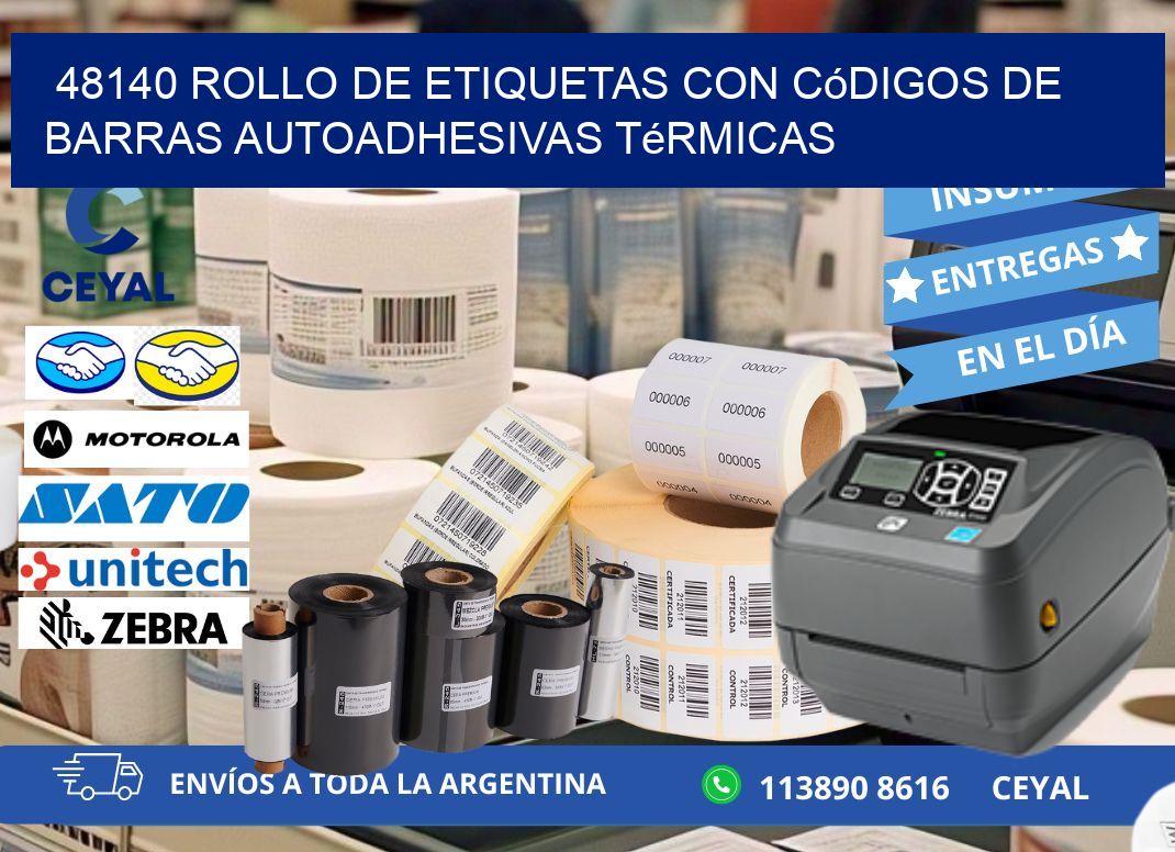 48140 Rollo de etiquetas con códigos de barras autoadhesivas térmicas