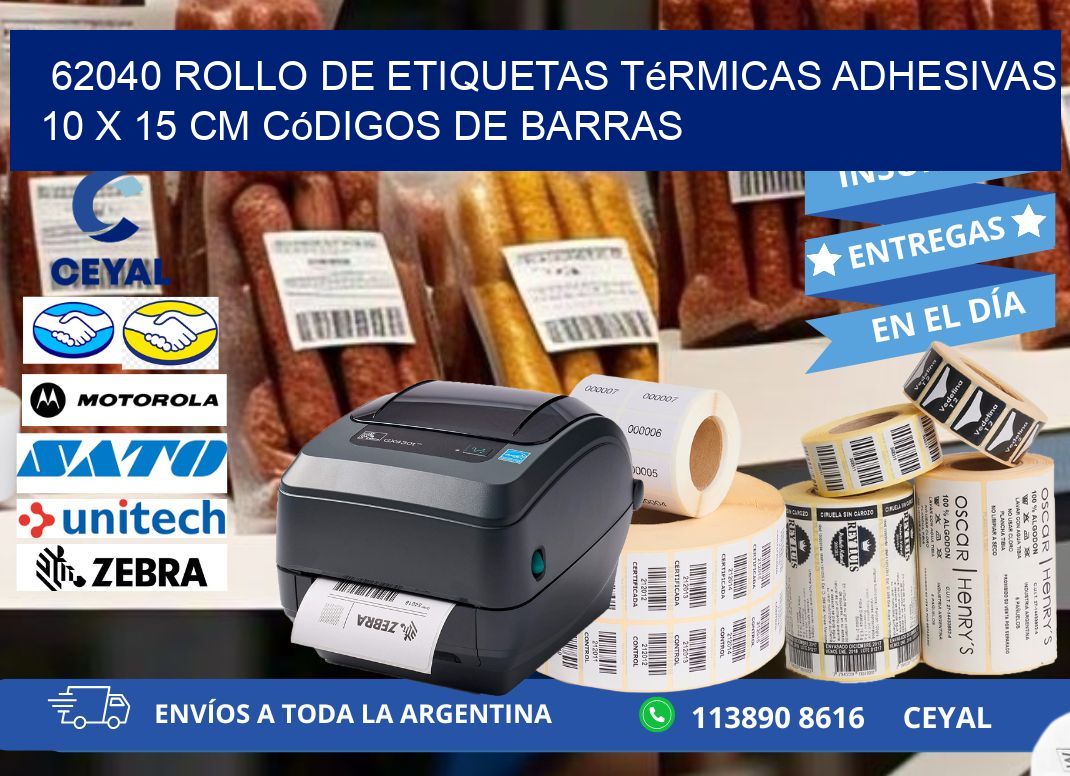 62040 Rollo de Etiquetas Térmicas Adhesivas 10 x 15 cm Códigos de Barras