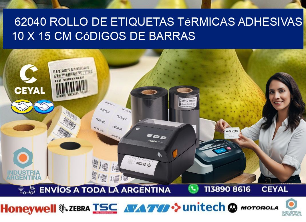 62040 Rollo de Etiquetas Térmicas Adhesivas 10 x 15 cm Códigos de Barras