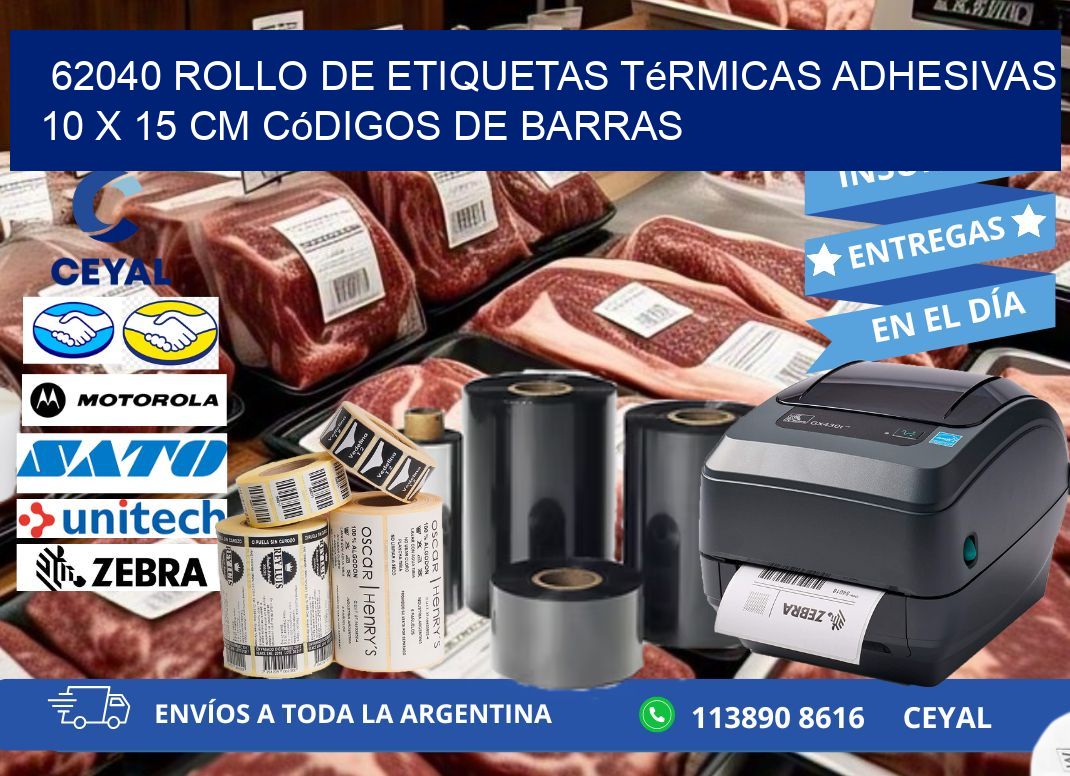62040 Rollo de Etiquetas Térmicas Adhesivas 10 x 15 cm Códigos de Barras