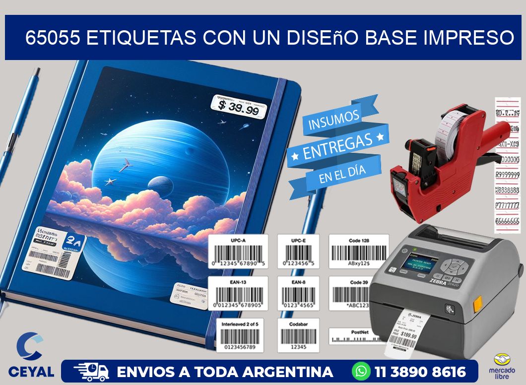 65055 etiquetas con un diseño base impreso