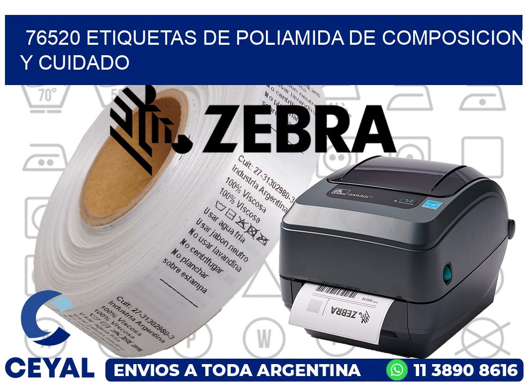 76520 etiquetas de poliamida de composicion y cuidado