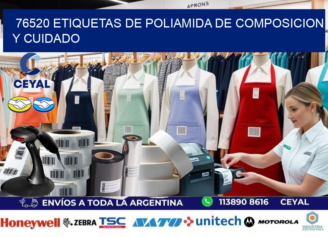 76520 etiquetas de poliamida de composicion y cuidado