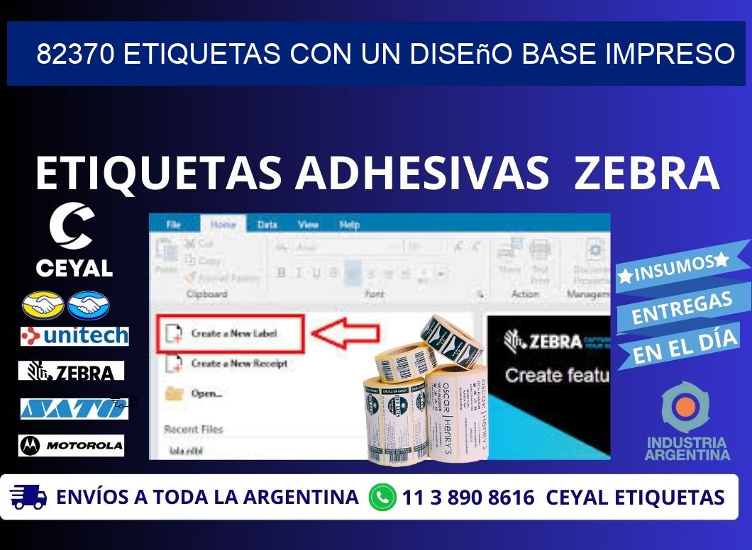 82370 etiquetas con un diseño base impreso