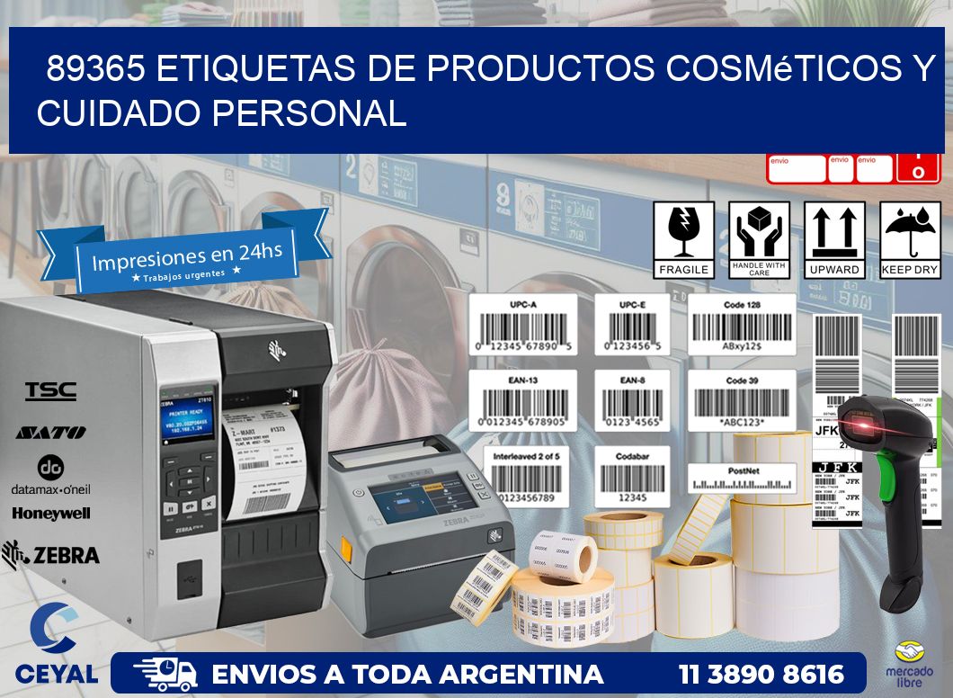 89365 Etiquetas de productos cosméticos y cuidado personal