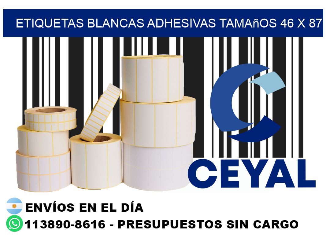 etiquetas blancas adhesivas tamaños 46 x 87