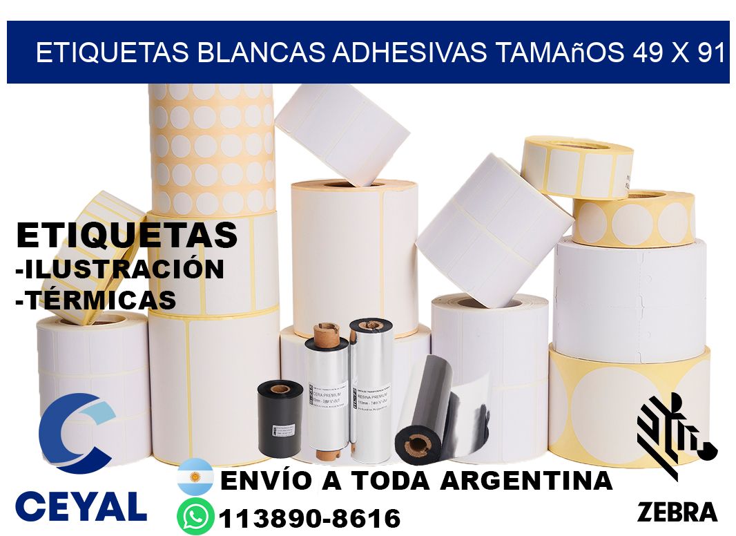 etiquetas blancas adhesivas tamaños 49 x 91