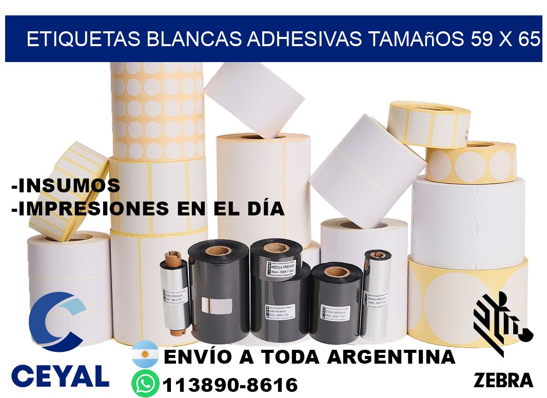 etiquetas blancas adhesivas tamaños 59 x 65