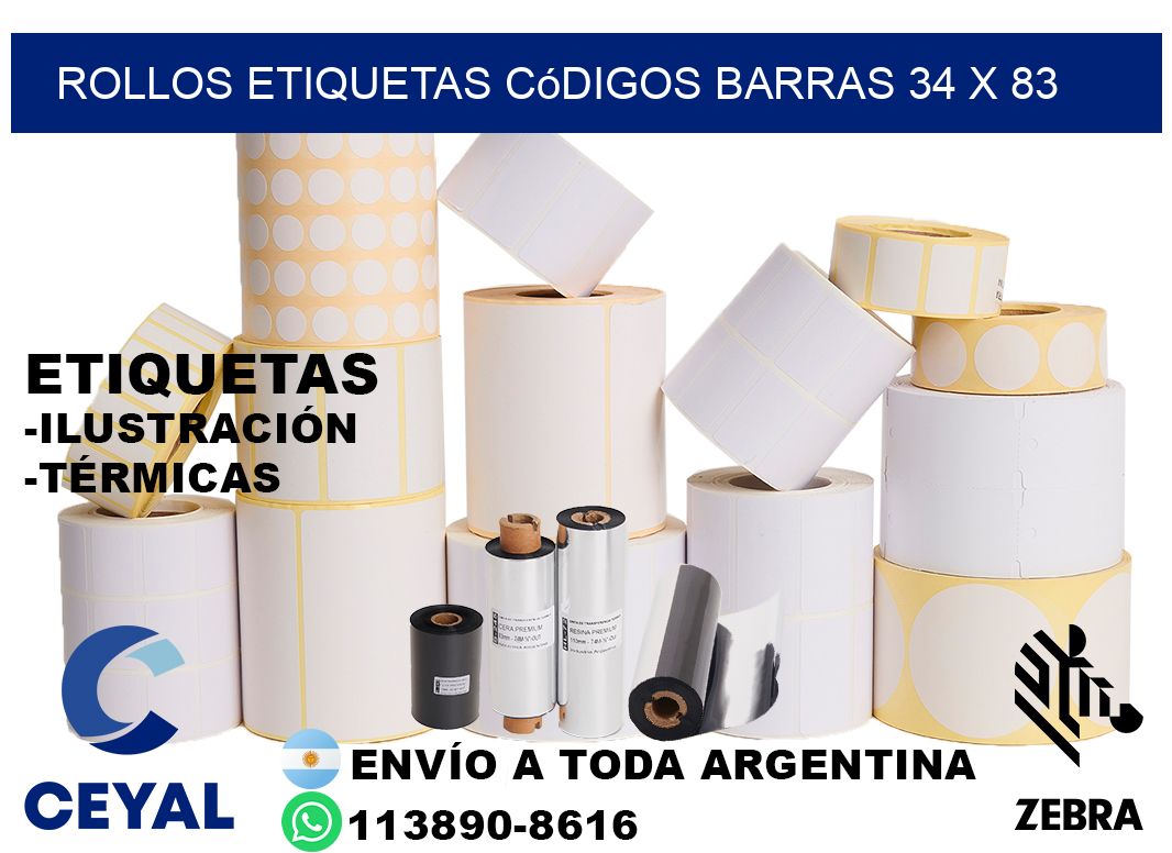 rollos etiquetas códigos barras 34 x 83