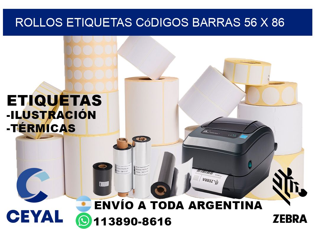 rollos etiquetas códigos barras 56 x 86