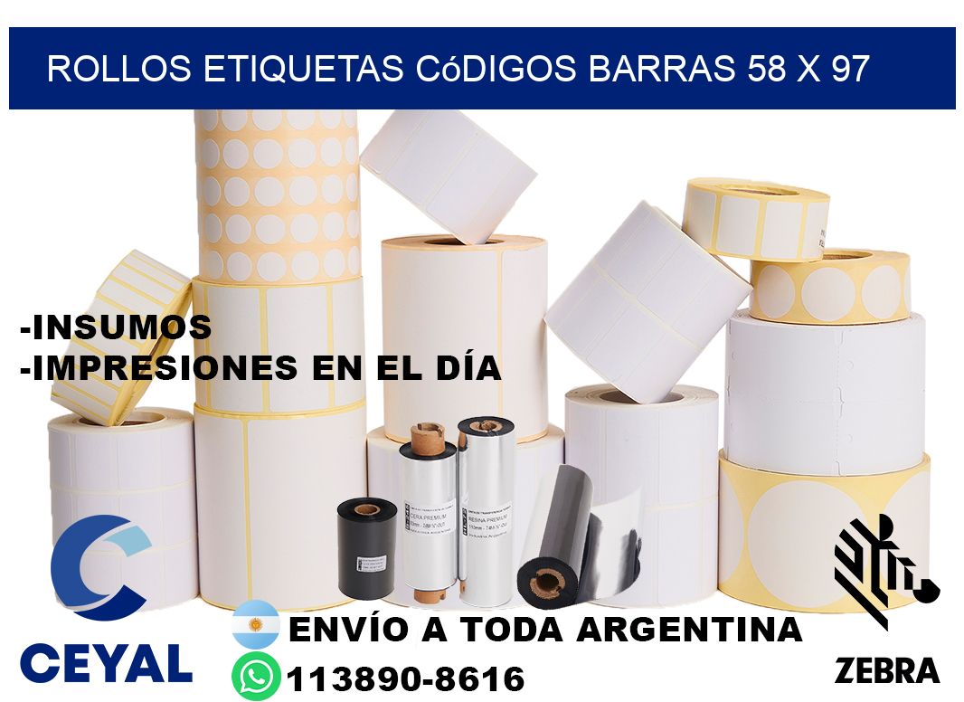 rollos etiquetas códigos barras 58 x 97