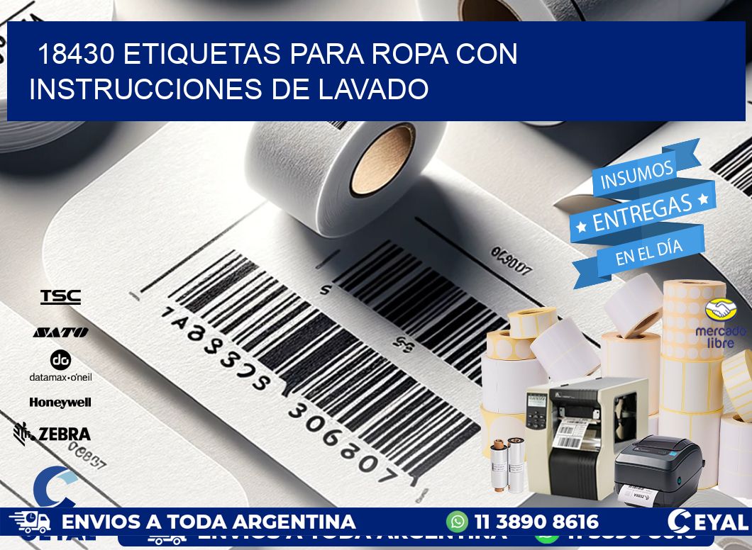 18430 etiquetas para ropa con instrucciones de lavado