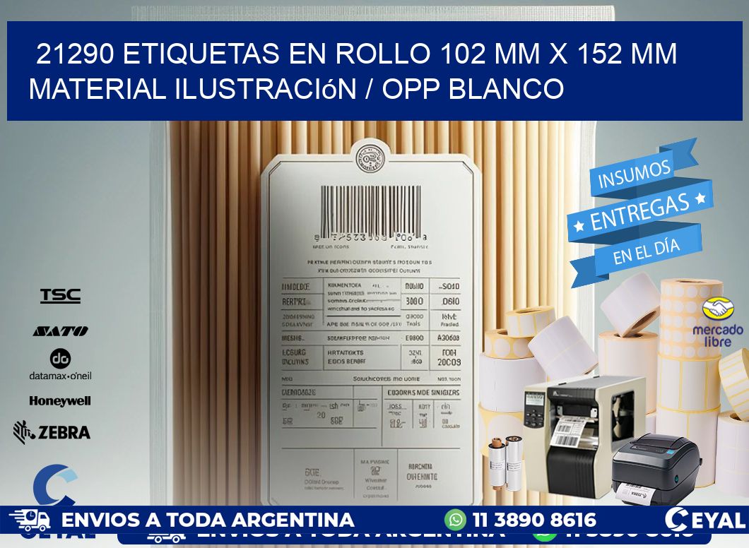 21290 Etiquetas en rollo 102 mm x 152 mm material Ilustración / OPP Blanco