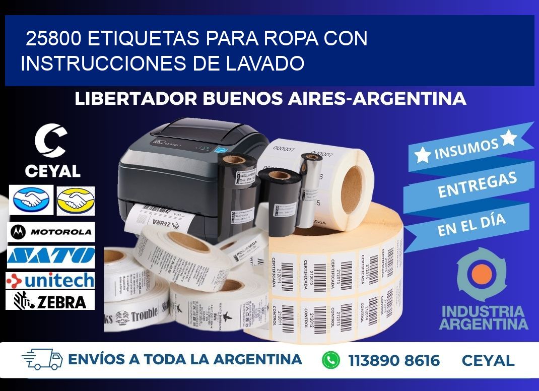25800 etiquetas para ropa con instrucciones de lavado