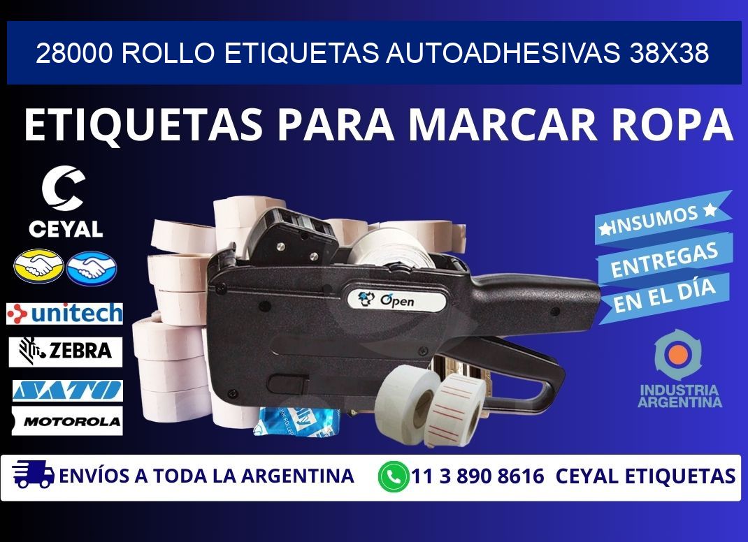 28000 Rollo Etiquetas autoadhesivas 38x38