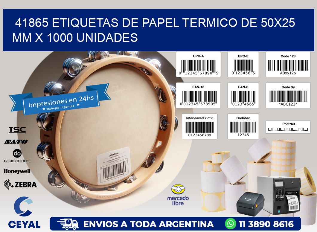 41865 Etiquetas De Papel Termico De 50x25 Mm X 1000 Unidades