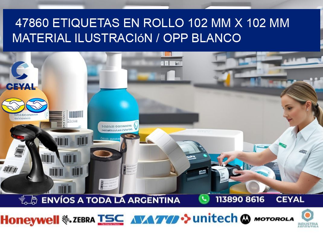 47860 Etiquetas en rollo 102 mm x 102 mm material Ilustración / OPP Blanco