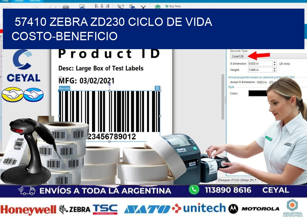 57410 Zebra ZD230 ciclo de vida costo-beneficio