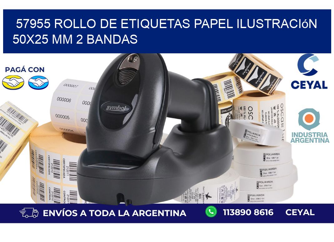 57955 Rollo de Etiquetas Papel Ilustración 50x25 Mm 2 Bandas