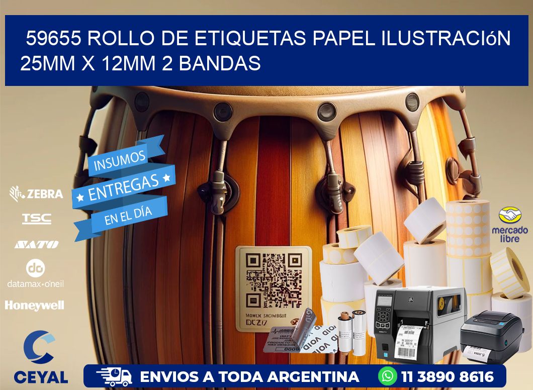 59655 Rollo de Etiquetas Papel Ilustración 25mm x 12mm 2 Bandas