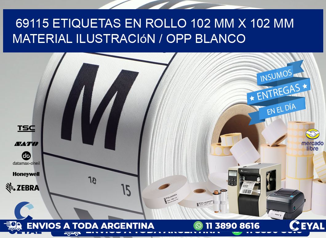 69115 Etiquetas en rollo 102 mm x 102 mm material Ilustración / OPP Blanco