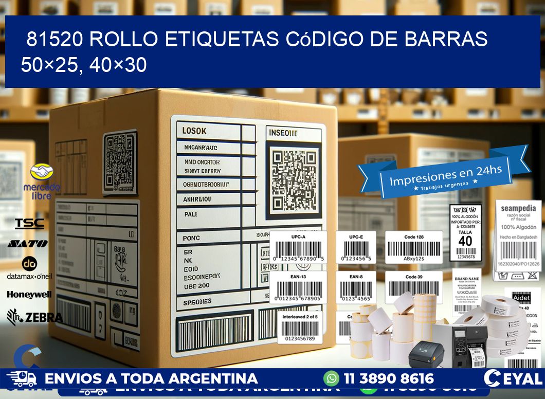 81520 rollo etiquetas código de barras 50×25, 40×30