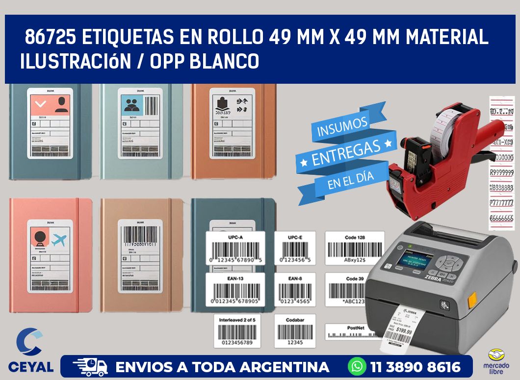 86725 Etiquetas en rollo 49 mm x 49 mm material Ilustración / OPP Blanco