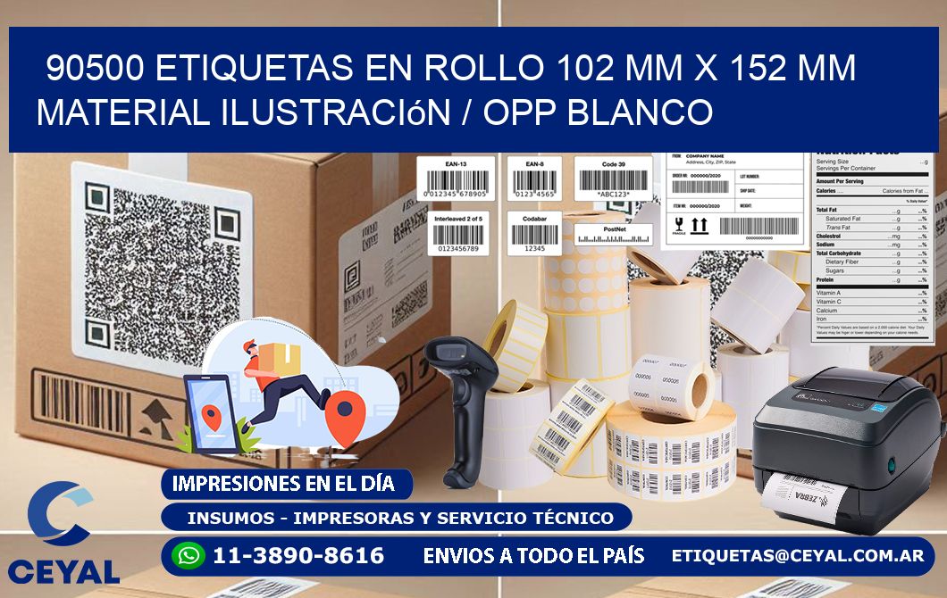90500 Etiquetas en rollo 102 mm x 152 mm material Ilustración / OPP Blanco